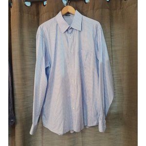 Men's Bugatchi Uomo Button Down Plaid Blue/White Dress Shirt Size 2XL